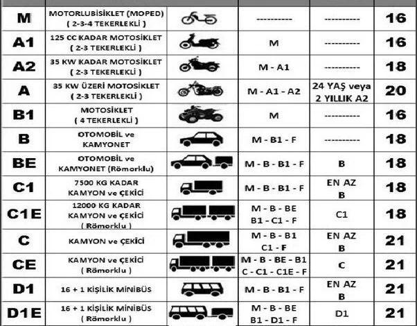 Türkiye'de Ehliyet Rehberi B ve B1 Ehliyetlerinden F ve D1 Ehliyetlerine